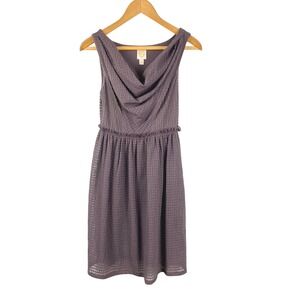 Anthropologie Ric Rac Purple Textured Cowl Neck Ruffle Waist Sleeveless Dress
